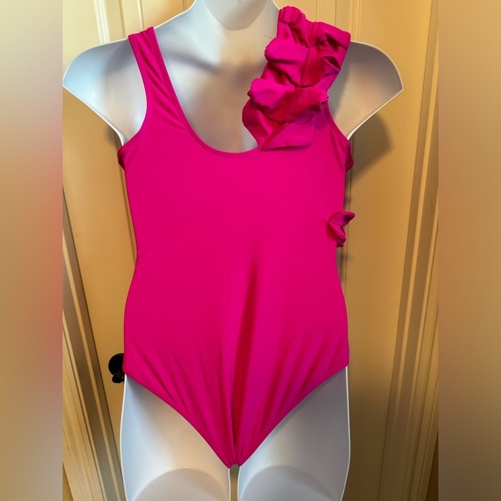 NWOT One Piece Hot Pink Swimsuit w/Beach Cover Up Wrap Skirt Sarong, Size Large - Picture 7 of 11